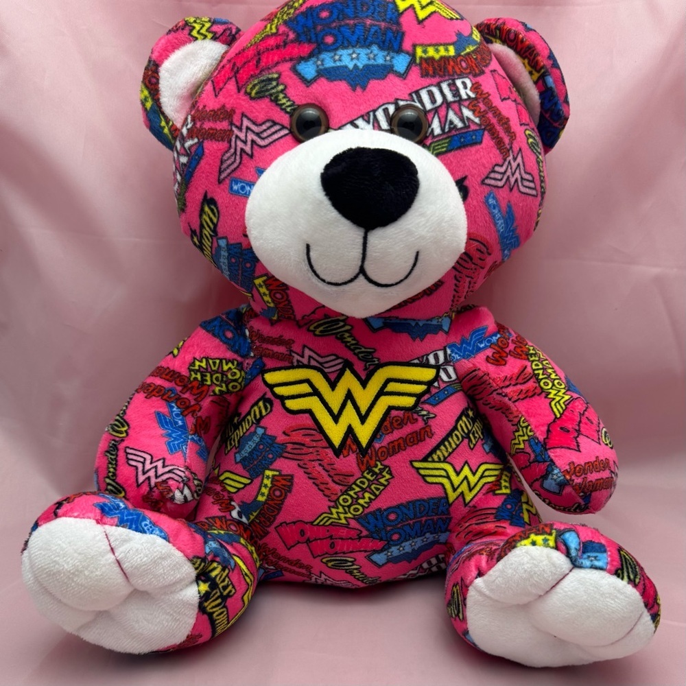 Six Flags Wonder Woman Teddy Bear Plush 15” Pink DC Comics Souvenir NWOT